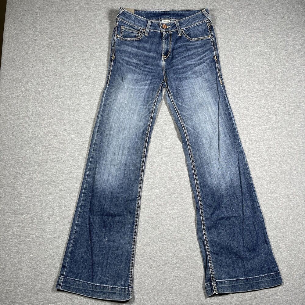 Ariat Trouser Jeans Womens 29R Blue Wide-Leg Relaxed Stretch Denim